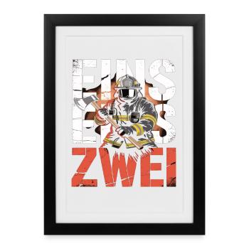 Dicton des pompiers – Le héros de l’appel d’urgence 112 en action - Affiche encadrée (27 × 37 cm) - noir - Devant