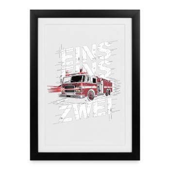 Dicton des pompiers – Le héros de l’appel d’urgence 112 en action - Affiche encadrée (27 × 37 cm) - noir - Devant