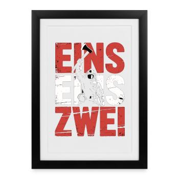Dicton des pompiers – Le héros de l’appel d’urgence 112 en action - Affiche encadrée (27 × 37 cm) - noir - Devant