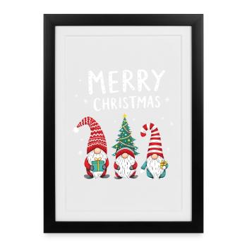 Merry Christmas Gnome and Christmas Tree - Framed poster (27 × 37 cm) - black - Front