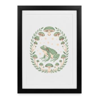 Grenouille et champignons avec ciel étoilé - Affiche encadrée (27 × 37 cm) - noir - Devant