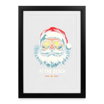 Père Noël à la plage Ambiance de la plage - Affiche encadrée (27 × 37 cm) - noir - Devant
