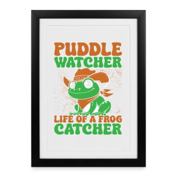 Frog Catcher Puddle Watcher Life Of A Frog - Framed poster (27 × 37 cm) - black - Front