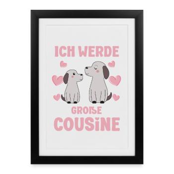 Un grand cousin annonce un chiot de chien - Affiche encadrée (27 × 37 cm) - noir - Devant