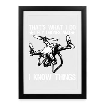 I Fly Drones And I Know Things Funny Drone Pilot - Framed poster (27 × 37 cm) - black - Front