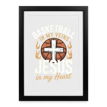 Basketball & Jesus – Cross on Ball Design - Framed poster (27 × 37 cm) - black - Front