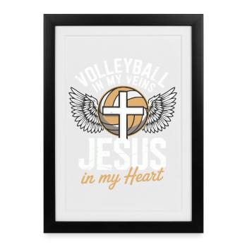 Volleyball & Jesus – Cross with Wings Design - Framed poster (27 × 37 cm) - black - Front