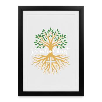 Rooted in Christ – Tree & Cross Faith - Framed poster (27 × 37 cm) - black - Front