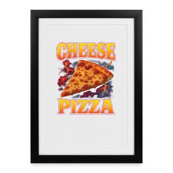Pizza au fromage Nourriture préférée Pizza au fromage étrange des années 90 - Affiche encadrée (27 × 37 cm) - noir - Devant