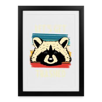 Raccoon Retro Stripes – Let's Get Trashed - Framed poster (27 × 37 cm) - black - Front