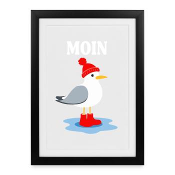 Moin Seagull in Frisian look - Framed poster (27 × 37 cm) - black - Front