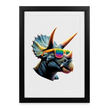 Triceratops Dinosaurier Dinos Triceratops Dino - Gerahmtes Poster (27 × 37 cm) - Schwarz - Vorne