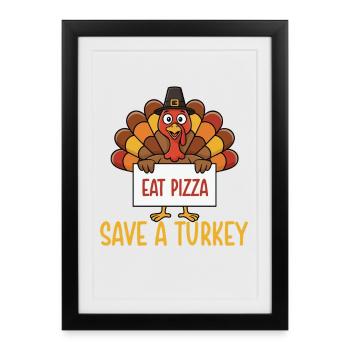 Sauver une dinde manger une pizza drôle d’automne - Affiche encadrée (27 × 37 cm) - noir - Devant
