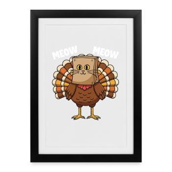 Dinde Chat Thanksgiving Récolte d’automne - Affiche encadrée (27 × 37 cm) - noir - Devant