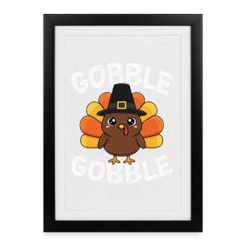Gobble Gobble Autumn Fun Thanksgiving Spirit - Affiche encadrée (27 × 37 cm) - noir - Devant