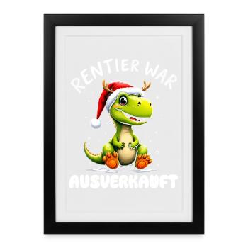 Christmas Dino Saying Reindeer était épuisé - Affiche encadrée (27 × 37 cm) - noir - Devant