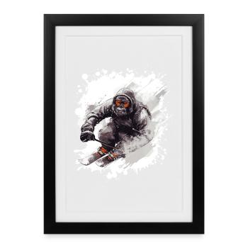 Gorilla Ski Skiing - Affiche encadrée (27 × 37 cm) - noir - Devant
