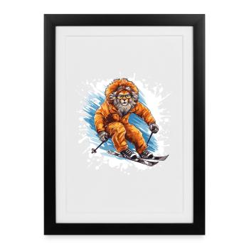 Löwe Ski Skiing - Affiche encadrée (27 × 37 cm) - noir - Devant