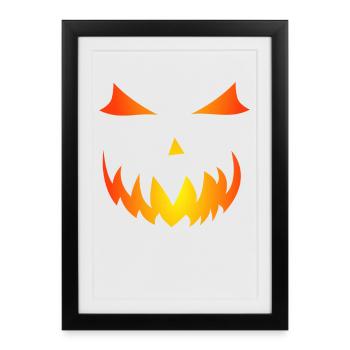 Gourde de flamme Halloween motif citrouille visage fantôme - Affiche encadrée (27 × 37 cm) - noir - Devant