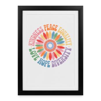 Tournesol Paix Amour Espoir Diversité - Affiche encadrée (27 × 37 cm) - noir - Devant