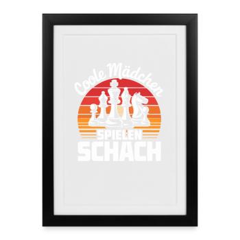 Filles cool jouant aux échecs rétro - Affiche encadrée (27 × 37 cm) - noir - Devant