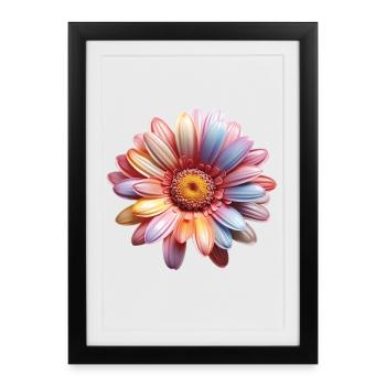 Marguerites arc-en-ciel – Flower Power coloré - Affiche encadrée (27 × 37 cm) - noir - Devant