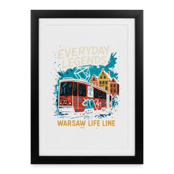 Légendes quotidiennes Varsovie Tram Design - Affiche encadrée (27 × 37 cm) - noir - Devant