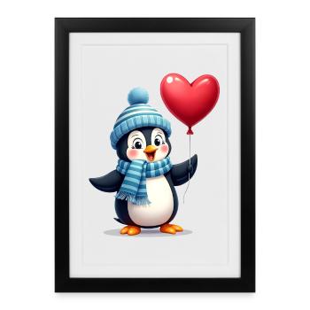 Pingouin mignon avec ballon - Affiche encadrée (27 × 37 cm) - noir - Devant