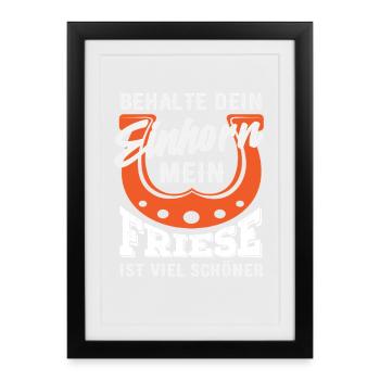 Licorne Frison cheval cheval fille équitation poney Fans - Affiche encadrée (27 × 37 cm) - noir - Devant