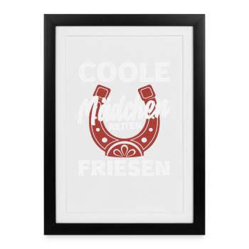 Cool Girl Frison Cheval Fille Équitation - Affiche encadrée (27 × 37 cm) - noir - Devant