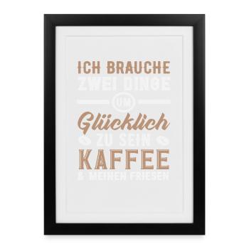 Frison café cheval cheval fille équitation poney fans - Affiche encadrée (27 × 37 cm) - noir - Devant