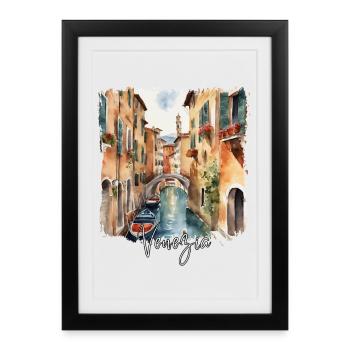 Aquarelle de Venise, j’adore Venise - Affiche encadrée (27 × 37 cm) - noir - Devant
