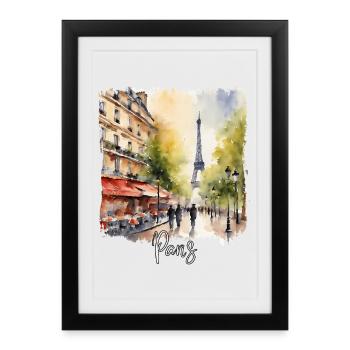 Paris Watercolor, I Love Paris - Framed poster (27 × 37 cm) - black - Front