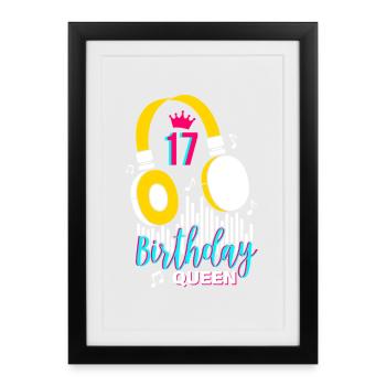 Anniversaire Reine 17ème anniversaire - Affiche encadrée (27 × 37 cm) - noir - Devant