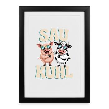 Semer cool drôle cochon et vache illustration avec - Affiche encadrée (27 × 37 cm) - noir - Devant