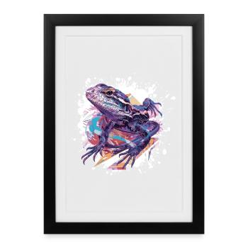 Grenouille Éclaboussure de l’Art de la Couleur - Affiche encadrée (27 × 37 cm) - noir - Devant