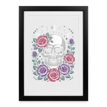 Crâne gothique avec phases de lune et motifs de roses - Affiche encadrée (27 × 37 cm) - noir - Devant