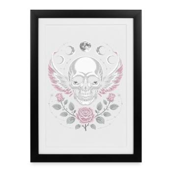 Crâne gothique avec phases de lune et motifs de roses - Affiche encadrée (27 × 37 cm) - noir - Devant