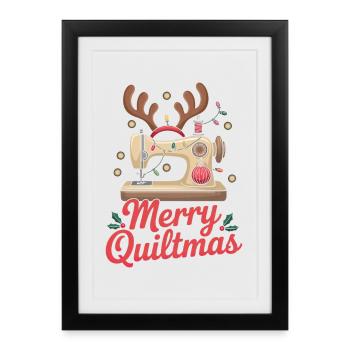Merry Quiltmas Couture festive Père Noël Noël - Affiche encadrée (27 × 37 cm) - noir - Devant