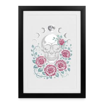 Crâne gothique avec phases de lune et motifs de roses - Affiche encadrée (27 × 37 cm) - noir - Devant