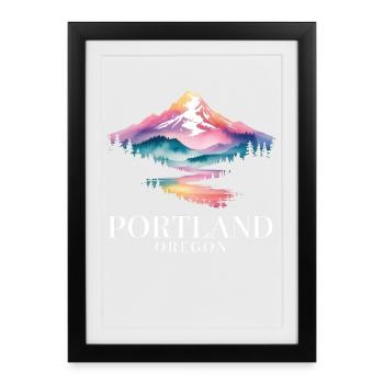 Portland, Oregon, montagne, coucher de soleil, vue panoramique - Affiche encadrée (27 × 37 cm) - noir - Devant