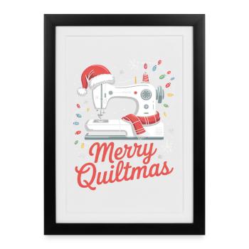 Merry Quiltmas Couture festive Père Noël Noël - Affiche encadrée (27 × 37 cm) - noir - Devant