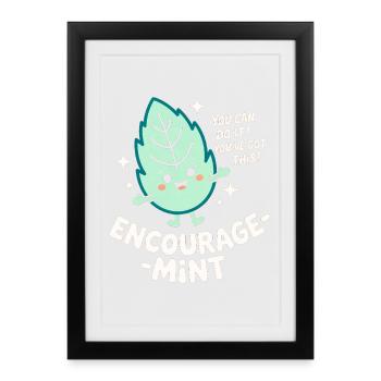 Encourage-menthe mignon Pep Talk Feuille Jeu de mots - Affiche encadrée (27 × 37 cm) - noir - Devant