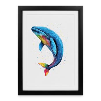 Baleine bleue Baleine Baleines bleues Baleines Chant Baleine Plongeur Baleines Océan - Affiche encadrée (27 × 37 cm) - noir - Devant
