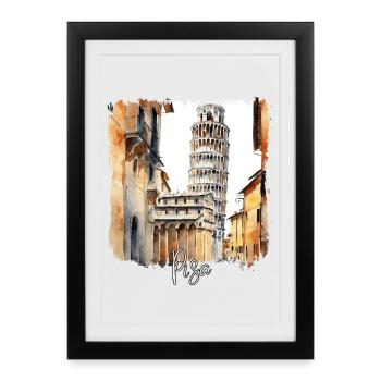 Aquarelle de Pise, Pise Italie - Affiche encadrée (27 × 37 cm) - noir - Devant