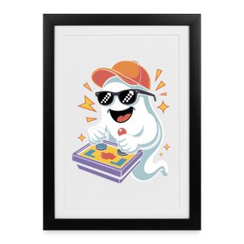 Retro Gamer Halloween Fantôme - Affiche encadrée (27 × 37 cm) - noir - Devant