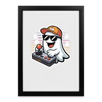 Retro Gamer Halloween Fantôme - Affiche encadrée (27 × 37 cm) - noir - Devant