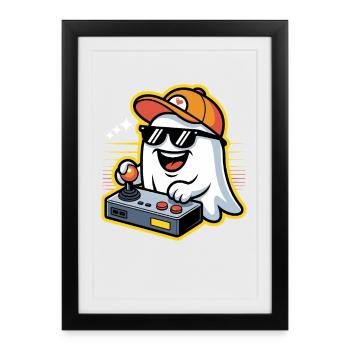Retro Gamer Halloween Fantôme - Affiche encadrée (27 × 37 cm) - noir - Devant