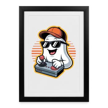 Retro Gamer Halloween Fantôme - Affiche encadrée (27 × 37 cm) - noir - Devant