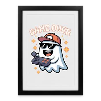 Retro Gamer Halloween Fantôme - Affiche encadrée (27 × 37 cm) - noir - Devant